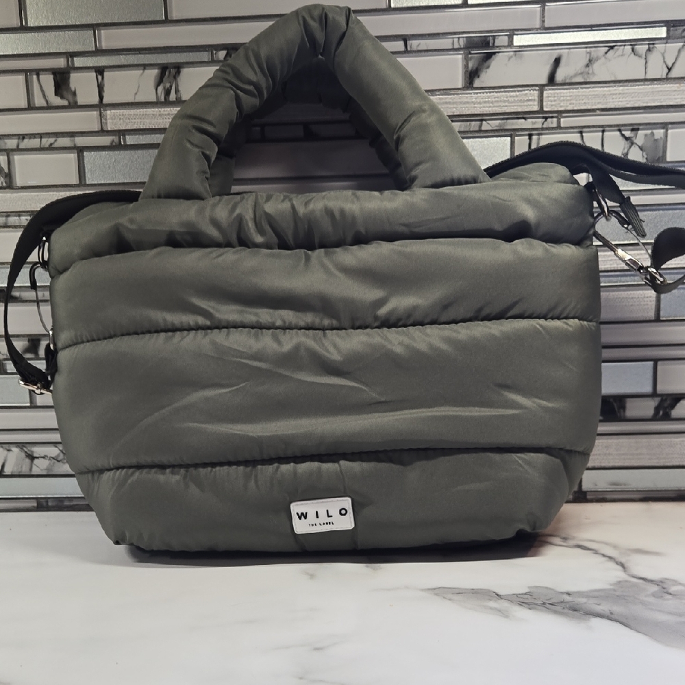 Wilo Puffer Tote Bag in Olive Green